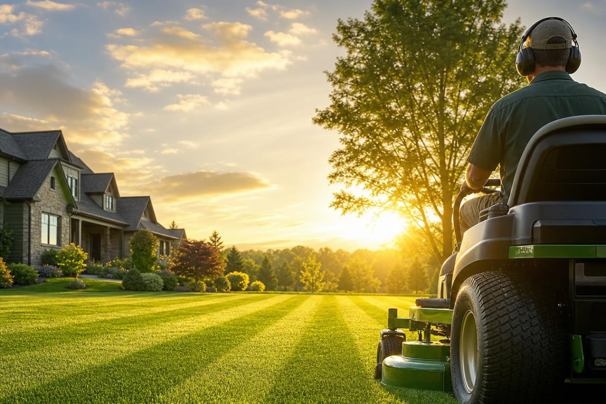 Freshly mowed lush green residential lawn in Conway Arkansas