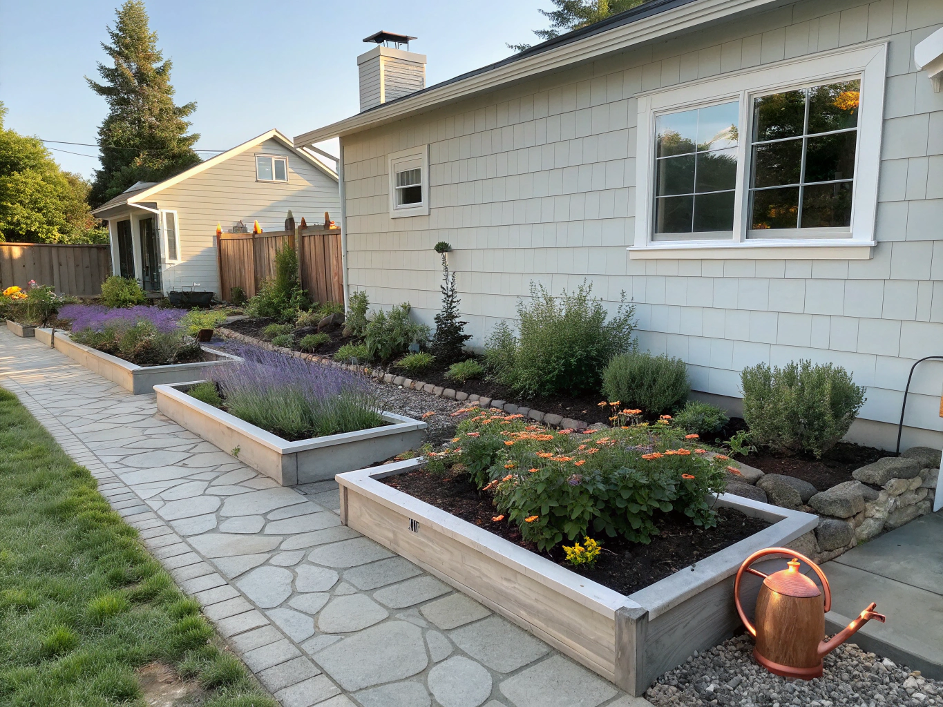 Residential front yard foundation planting with native flowers in Maumelle, Arkansas